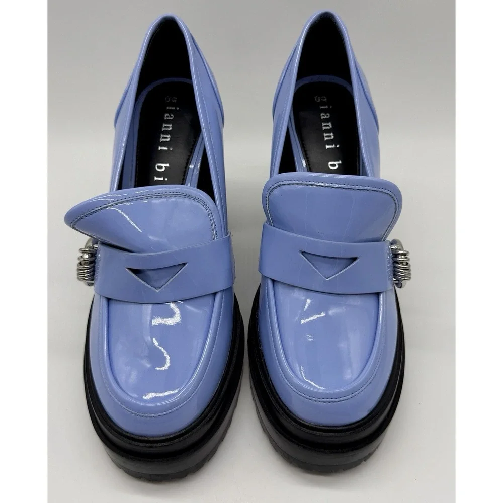 Gianni Bini Periwinkle Patent Vegan Leather Chunky Platform Loafers Y2K Goth 7.5